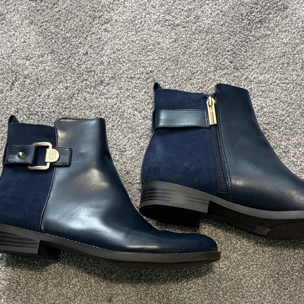 Tommy Hilfiger Navy Ankle Boots with Gold Buckle